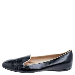 Pre Owned Prada Black/Beige Patent Saffiano Leather Smoking Slippers Size 40.5