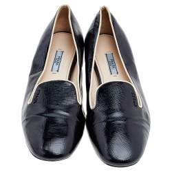 Pre Owned Prada Black/Beige Patent Saffiano Leather Smoking Slippers Size 40.5
