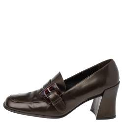 Pre Owned Prada Dark Brown Leather Slip On Loafer Pumps Size 37