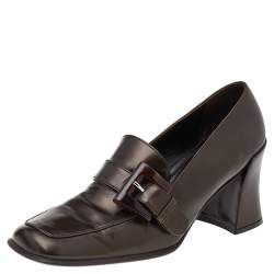 Pre Owned Prada Dark Brown Leather Slip On Loafer Pumps Size 37