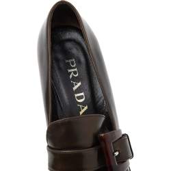 Pre Owned Prada Dark Brown Leather Slip On Loafer Pumps Size 37