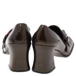Pre Owned Prada Dark Brown Leather Slip On Loafer Pumps Size 37