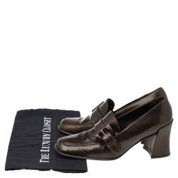 Pre Owned Prada Dark Brown Leather Slip On Loafer Pumps Size 37