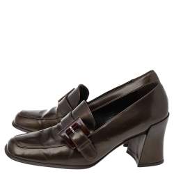 Pre Owned Prada Dark Brown Leather Slip On Loafer Pumps Size 37