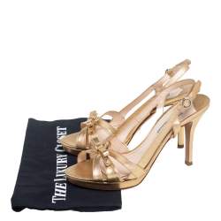 Pre Owned Prada Gold Leather  Strappy Slingback Sandals Size 37