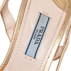 Pre Owned Prada Gold Leather  Strappy Slingback Sandals Size 37