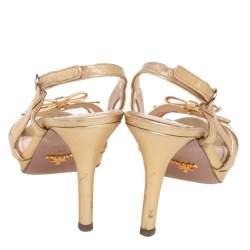 Pre Owned Prada Gold Leather  Strappy Slingback Sandals Size 37