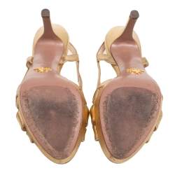 Pre Owned Prada Gold Leather  Strappy Slingback Sandals Size 37