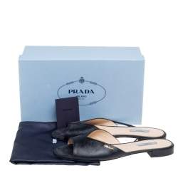Pre Owned Prada Black Saffiano Patent Leather Slide Flats Size 41