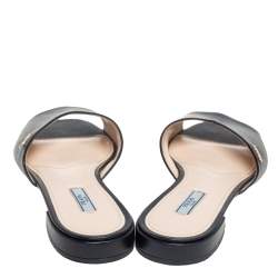 Pre Owned Prada Black Saffiano Patent Leather Slide Flats Size 41