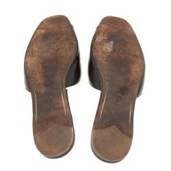 Pre Owned Prada Black Saffiano Patent Leather Flat Slides Size 37.5