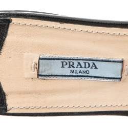 Pre Owned Prada Black Saffiano Patent Leather Flat Slides Size 37.5