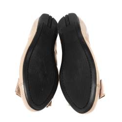 Pre Owned Prada Nude Patent Leather Bow Scrunch Ballet Flats Size 40.5