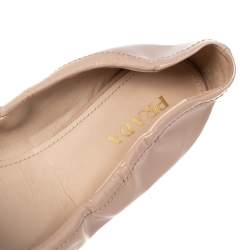 Pre Owned Prada Nude Patent Leather Bow Scrunch Ballet Flats Size 40.5