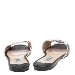 Pre Owned Prada Black Saffiano Vernice Leather Flat Slides Size 39.5