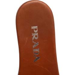 Pre Owned Prada Brown Leather Logo Detail Flat Slides Size 36