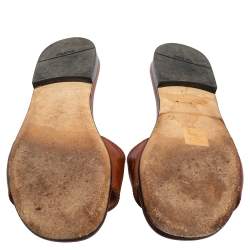 Pre Owned Prada Brown Leather Logo Detail Flat Slides Size 36
