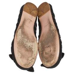 Pre Owned Prada Black Satin Bow Ballet Flats Size 37.5