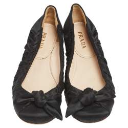 Pre Owned Prada Black Satin Bow Ballet Flats Size 37.5