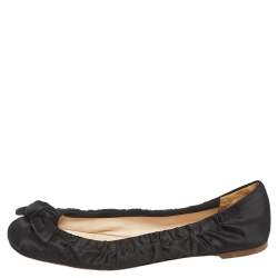 Pre Owned Prada Black Satin Bow Ballet Flats Size 37.5