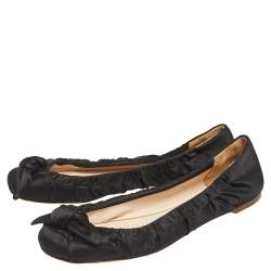 Pre Owned Prada Black Satin Bow Ballet Flats Size 37.5