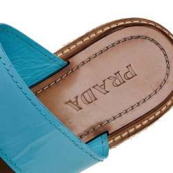 Pre Owned Prada Turquoise Leather Platform Espadrille Sandals Size 37.5