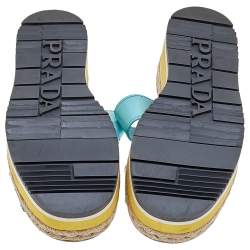 Pre Owned Prada Turquoise Leather Platform Espadrille Sandals Size 37.5