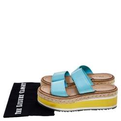 Pre Owned Prada Turquoise Leather Platform Espadrille Sandals Size 37.5