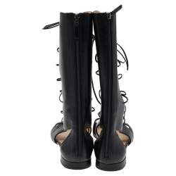 Pre Owned Prada Black Leather Lace Up Gladiator Flat Sandals Size 40