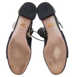 Pre Owned Prada Black Leather Lace Up Gladiator Flat Sandals Size 40