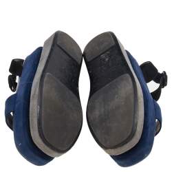 Pre Owned Prada Blue/Black Suede Merlot And Poppy Platform Ankle Strap Sandals Size 39