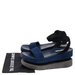 Pre Owned Prada Blue/Black Suede Merlot And Poppy Platform Ankle Strap Sandals Size 39