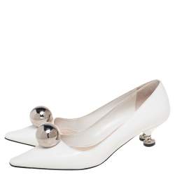 Pre Owned Prada White Patent Leather Embellished Pointed Toe Pumps Size 37