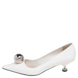 Pre Owned Prada White Patent Leather Embellished Pointed Toe Pumps Size 37