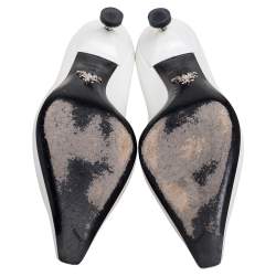 Pre Owned Prada White Patent Leather Embellished Pointed Toe Pumps Size 37