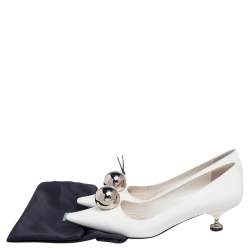 Pre Owned Prada White Patent Leather Embellished Pointed Toe Pumps Size 37