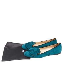 Pre Owned Prada Blue Suede Bow Ballet Flats Size 39