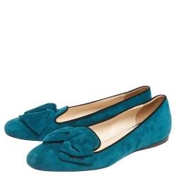 Pre Owned Prada Blue Suede Bow Ballet Flats Size 39