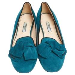 Pre Owned Prada Blue Suede Bow Ballet Flats Size 39