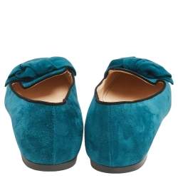 Pre Owned Prada Blue Suede Bow Ballet Flats Size 39