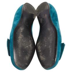 Pre Owned Prada Blue Suede Bow Ballet Flats Size 39