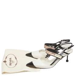 Prada White/Black Leather  Pointed Toe Slingback Sandals Size 37