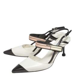 Prada White/Black Leather  Pointed Toe Slingback Sandals Size 37