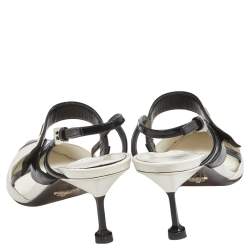 Prada White/Black Leather  Pointed Toe Slingback Sandals Size 37