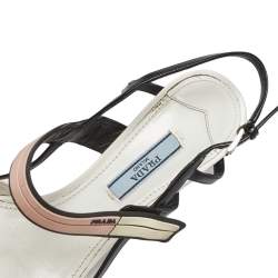 Prada White/Black Leather  Pointed Toe Slingback Sandals Size 37