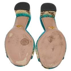 Pre Owned Prada Blue/Beige Python Leather Block Heel Slide Sandals Size 37