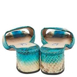 Pre Owned Prada Blue/Beige Python Leather Block Heel Slide Sandals Size 37