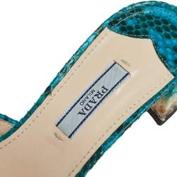 Pre Owned Prada Blue/Beige Python Leather Block Heel Slide Sandals Size 37