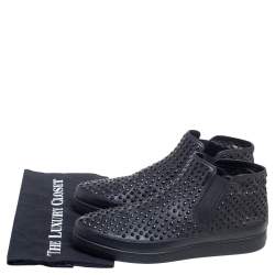 Pre Owned Prada Sport Black Leather Spikes Embellished Slip-On Sneakers Size 41