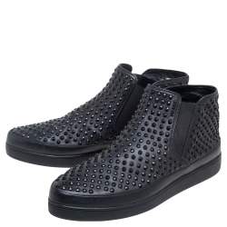 Pre Owned Prada Sport Black Leather Spikes Embellished Slip-On Sneakers Size 41